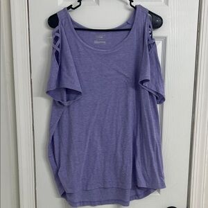 Tek Gear DryTek Women’s Purple Crisscross Cut-Out Shoulder Top Size XL